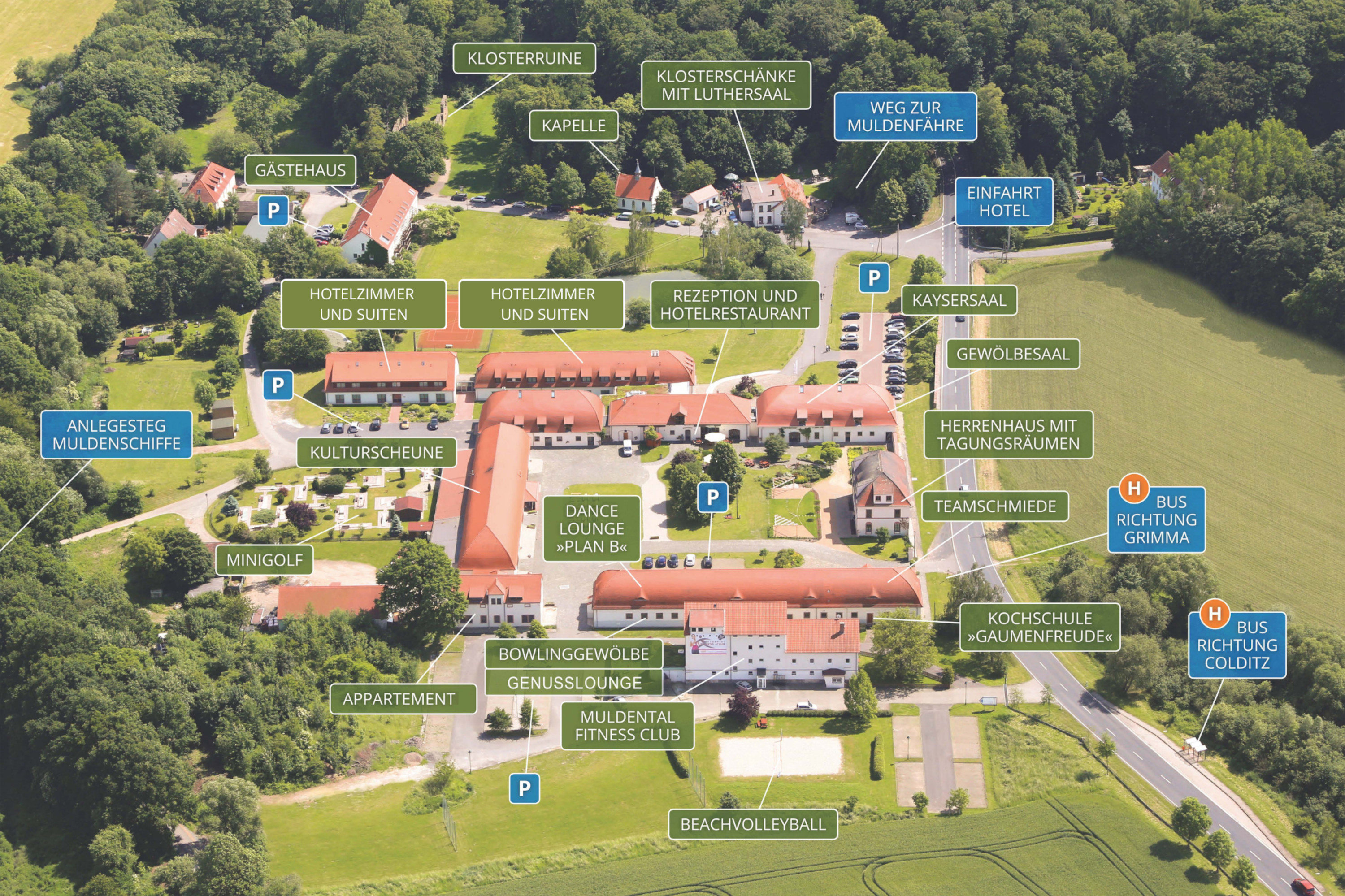 hotel kloster nimbschen gelaendeplan, Geländeplan, Hotel Kloster Nimbschen, Sachsen, Luftbild